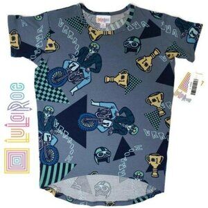 LuLaRoe NWT Gracie Kids Tee Size 6 Motorcycle Trophy Patterned Short Sleeve tee